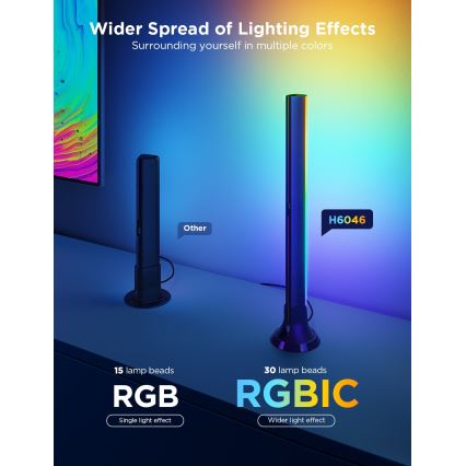 Govee - SET 2x Iluminación trasera TV 55-65 Iluminación LED SMART RGBICW Wi-Fi