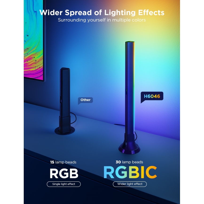 Govee - SET 2x Iluminación trasera TV 55-65 Iluminación LED SMART RGBICW Wi-Fi