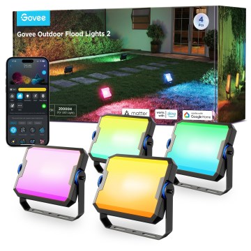 Govee - Set de 4 reflectores LED RGBICWW regulables LED/24W/230V IP66 acabado mate Wi‑Fi