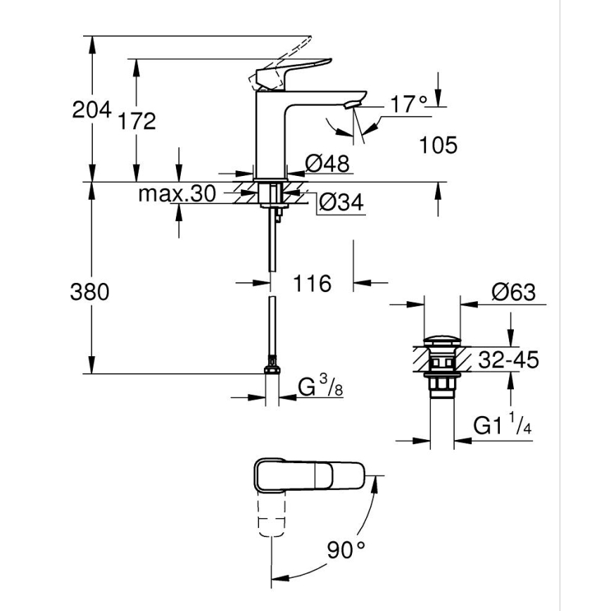 GROHE 1018360000 - Grifo de lavabo DICE M cromo brillante