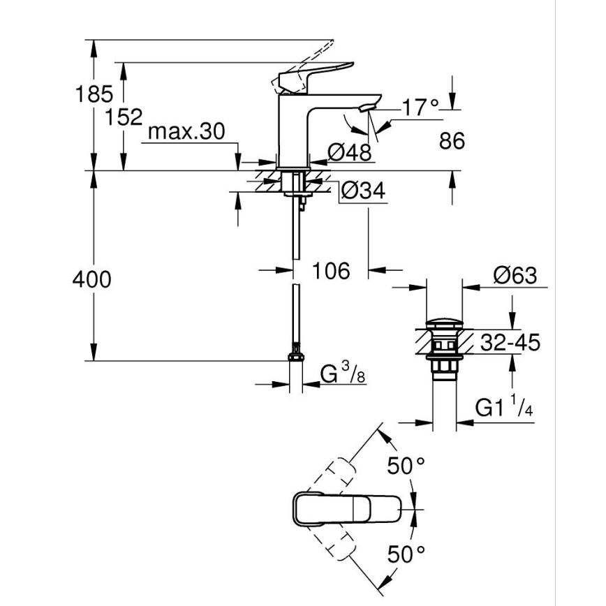GROHE 1018572430 - Grifo de lavabo DICE S negro