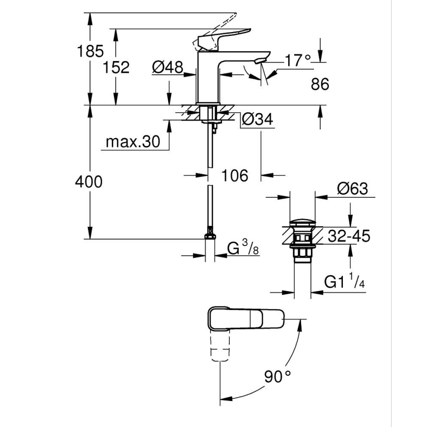 GROHE 1018610000 - Grifo de lavabo DICE S, acabado cromado brillante