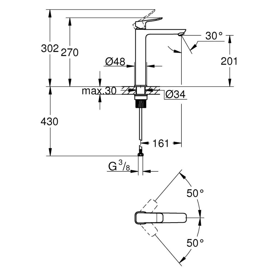 GROHE 1018922430 - Grifo monomando para lavabo DICE XL negro