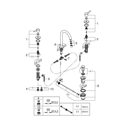 GROHE 20216001 - Grifo de lavabo de tres orificios CONCETTO DN 15, tamaño L, acabado cromado