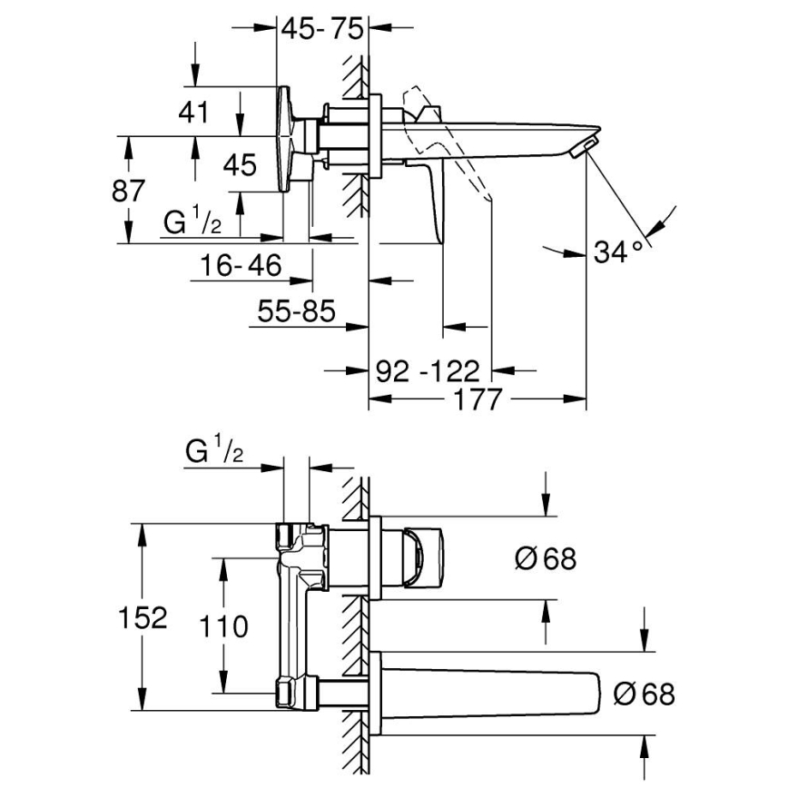 GROHE 20474001 - Grifo de lavabo para instalación empotrada 177 mm cromo brillante