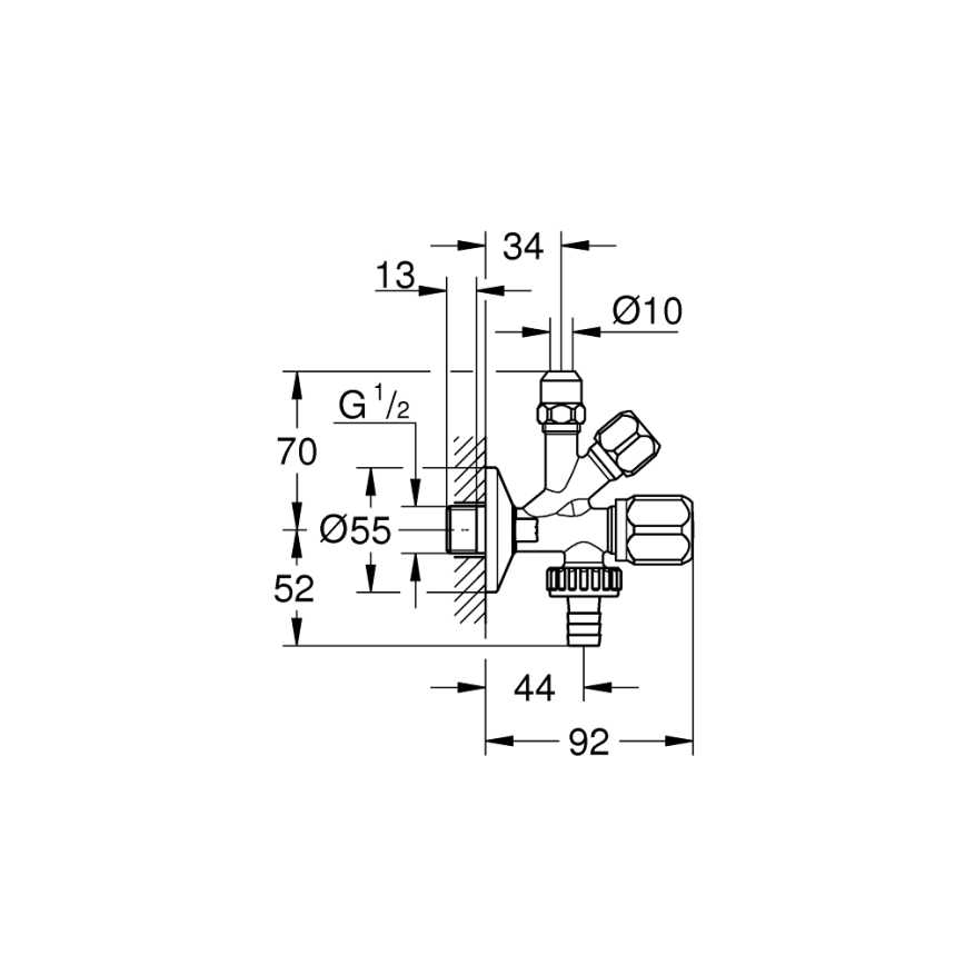 GROHE 22035000 - Válvula angular combinada UNIVERSAL DN 15 cromado brillante
