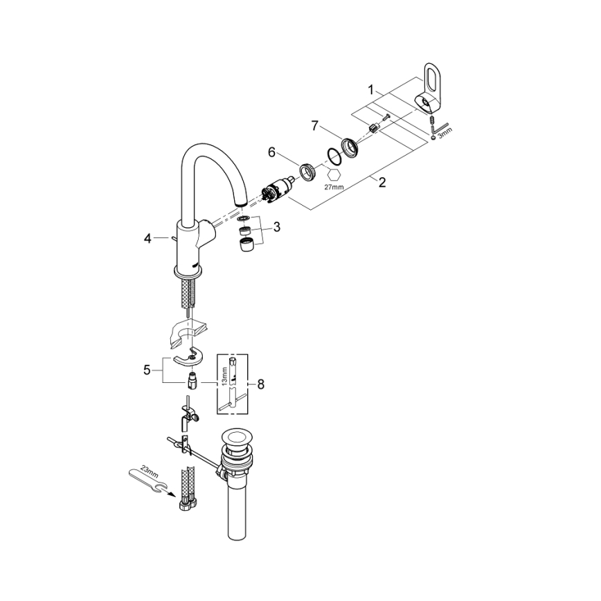 GROHE 23091000 - Grifo de lavabo BAULOOP 310 mm cromo brillante