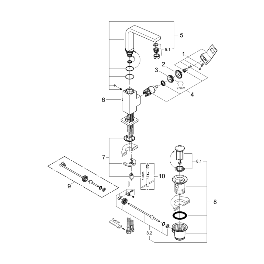 GROHE 2313500E - Grifo de lavabo EUROCUBE tamaño L cromo brillante
