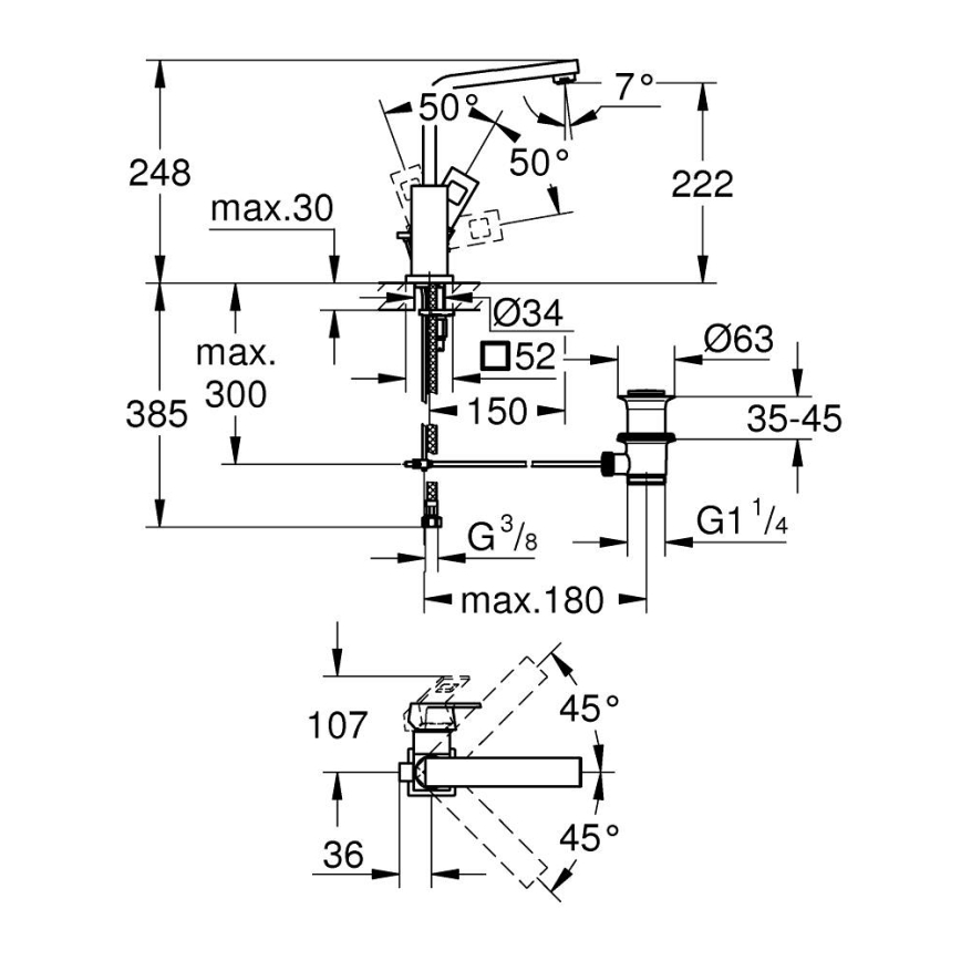 GROHE 2313500E - Grifo de lavabo EUROCUBE tamaño L cromo brillante