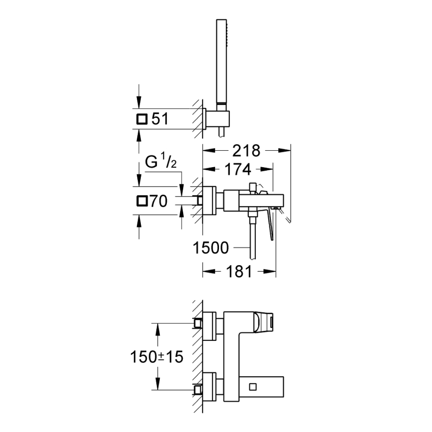 GROHE 23141000 - Grifo de bañera EUROCUBE DN 15 cromo brillante