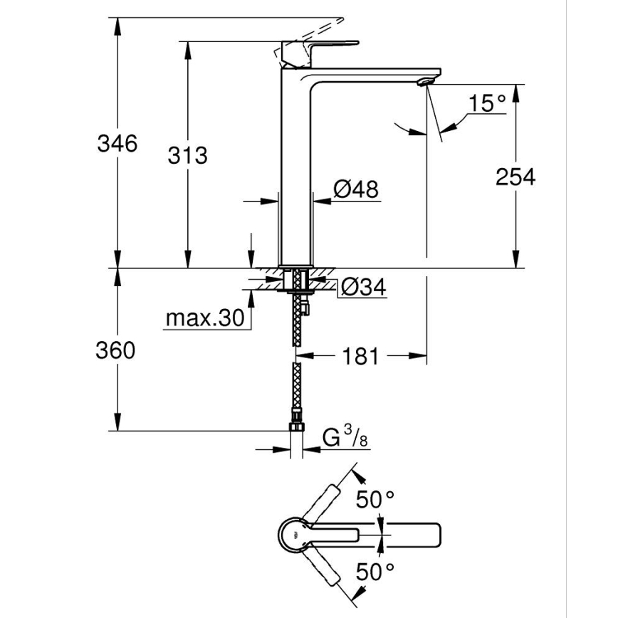 GROHE 23405AL1 - Grifo de lavabo LINEARE tamaño XL grafito