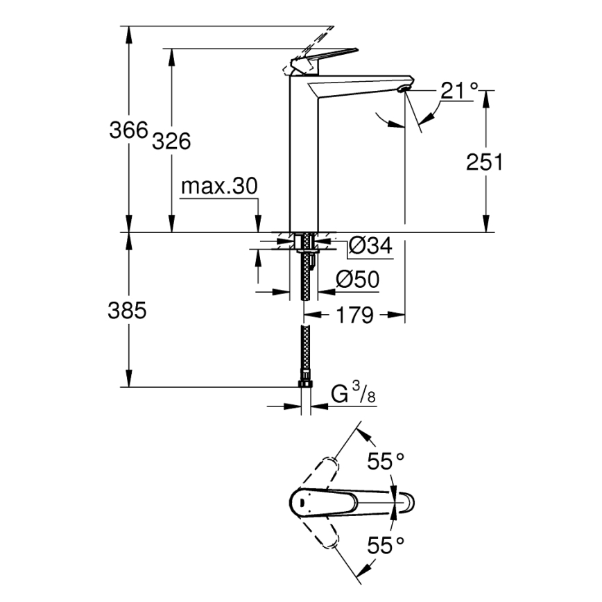 GROHE 23432000 - Grifo de lavabo EURODISC COSMOPOLITAN tamaño XL cromo