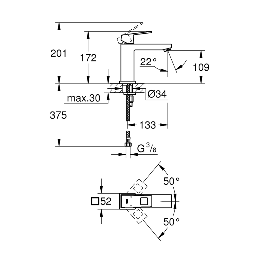 GROHE 23446000 - Grifo para lavabo EUROCUBE DN 15 cromo brillante