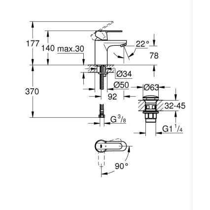 GROHE 23586000 - Grifo de lavabo GET tamaño S, cromo brillante