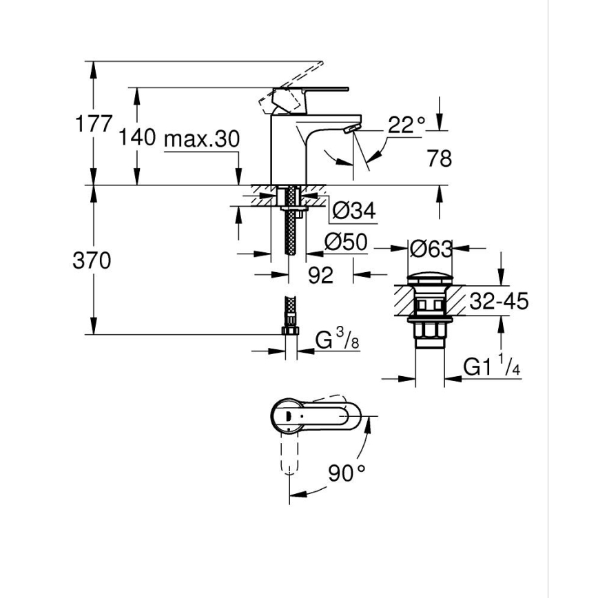 GROHE 23586000 - Grifo de lavabo GET tamaño S, cromo brillante