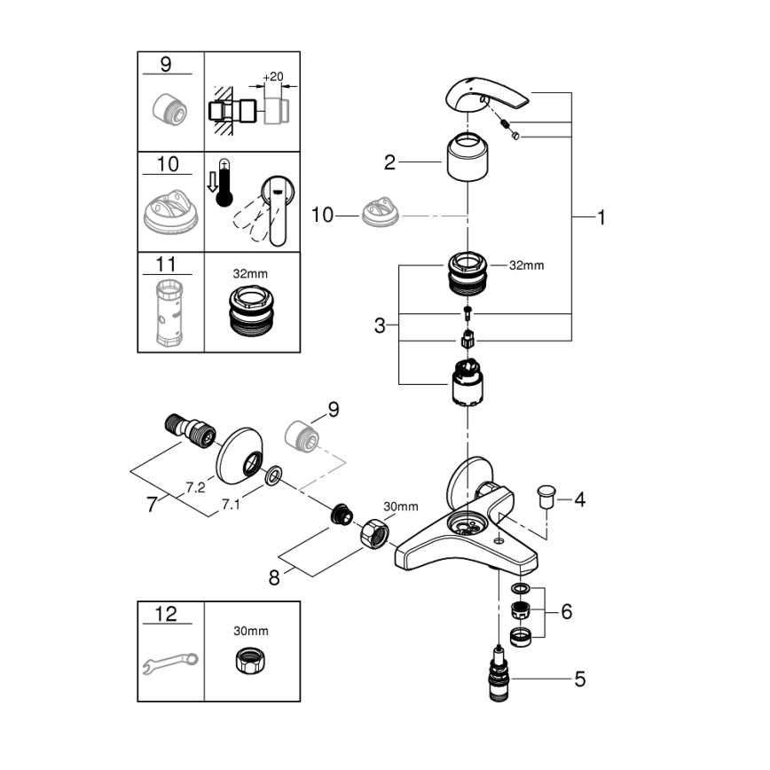 GROHE 23599000 - Mezclador para bañera EUROSMART DN 15 cromo brillante