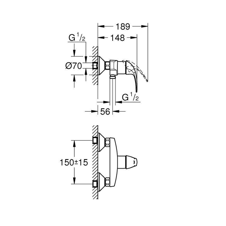 GROHE 23631000 - Grifo de ducha BAUCURVE 150 mm, cromo brillante