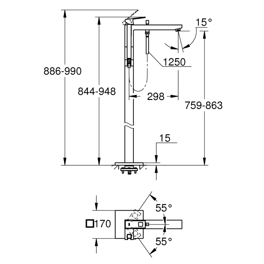 GROHE 23672001 - Grifo de bañera EUROCUBE 298 mm cromado brillante