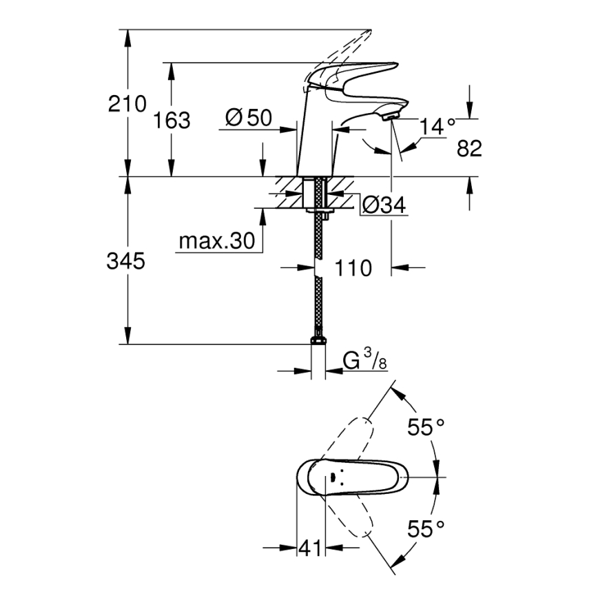 GROHE 23715003 - Grifo para lavabo EUROSTYLE, tamaño S, acabado cromo brillante