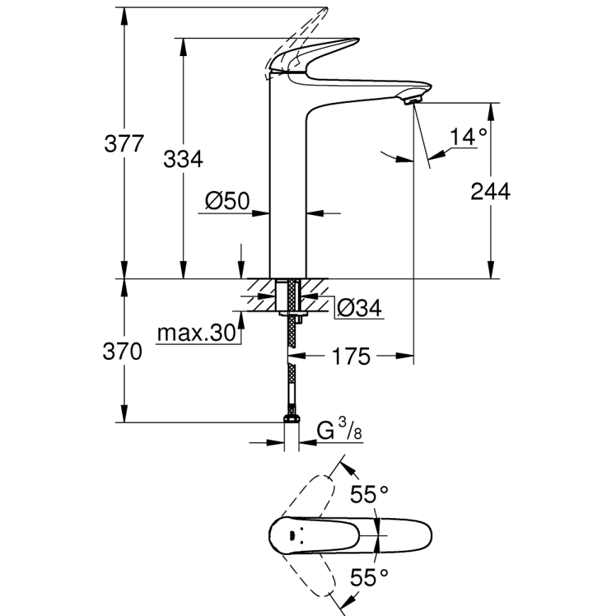 GROHE 23719003 - Grifo para lavabo EUROSTYLE XL en cromo brillante