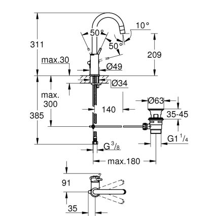 GROHE 23783000 - Grifo de lavabo START CLASSIC 311 mm, cromo brillante