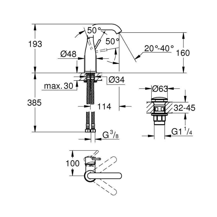 GROHE 23798001 - Grifo de lavabo ESSENCE DN 15 tamaño M cromo brillante