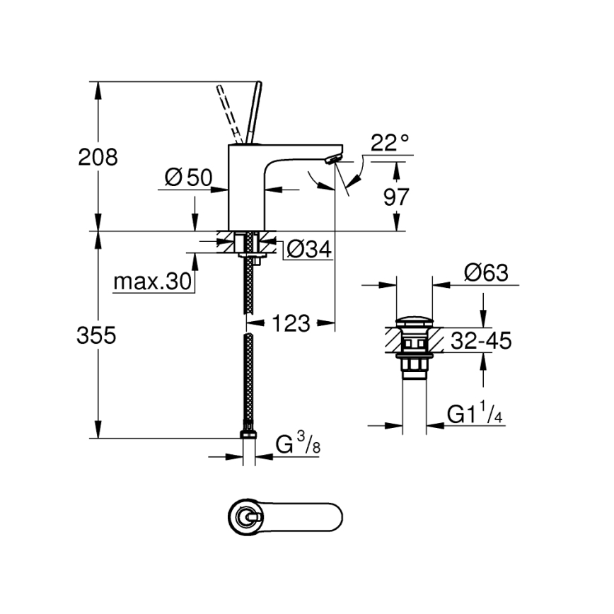 GROHE 23800000 - Monomando para lavabo GET, tamaño M, cromo brillante