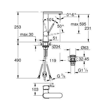 GROHE 23844003 - Grifo de lavabo PLUS, talla L, acabado cromo brillante