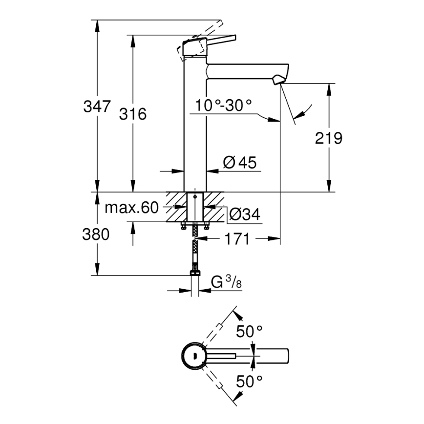 GROHE 23920001 - Grifo de lavabo CONCETTO tamaño XL, acabado en cromo brillante