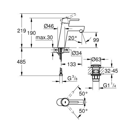 GROHE 23932001 - Grifo de lavabo EUROSMART tamaño M, cromo brillante