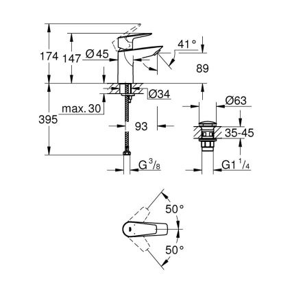 GROHE 24199001 - Grifo para lavabo START EDGE DN 15, acabado cromado brillante