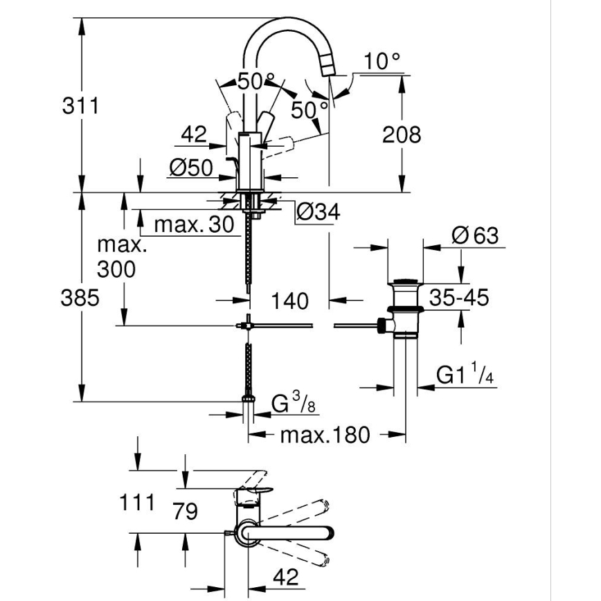 GROHE 24203002 - Grifo monomando para lavabo START, tamaño L, cromado brillante