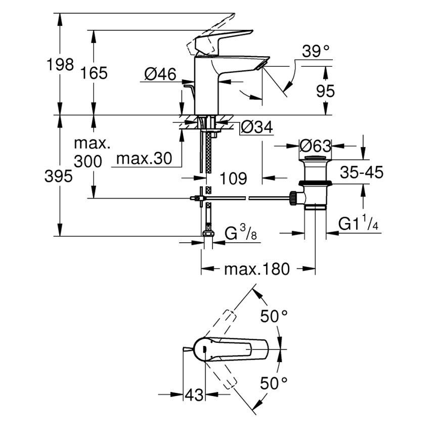 GROHE 242092432 - Grifo monomando para lavabo QUICKFIX START 165 mm negro