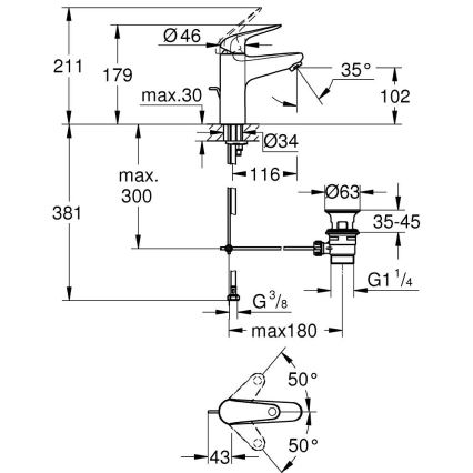 GROHE 24325001 - Grifo de lavabo SWIFT DN 15, tamaño M, acabado cromado brillante