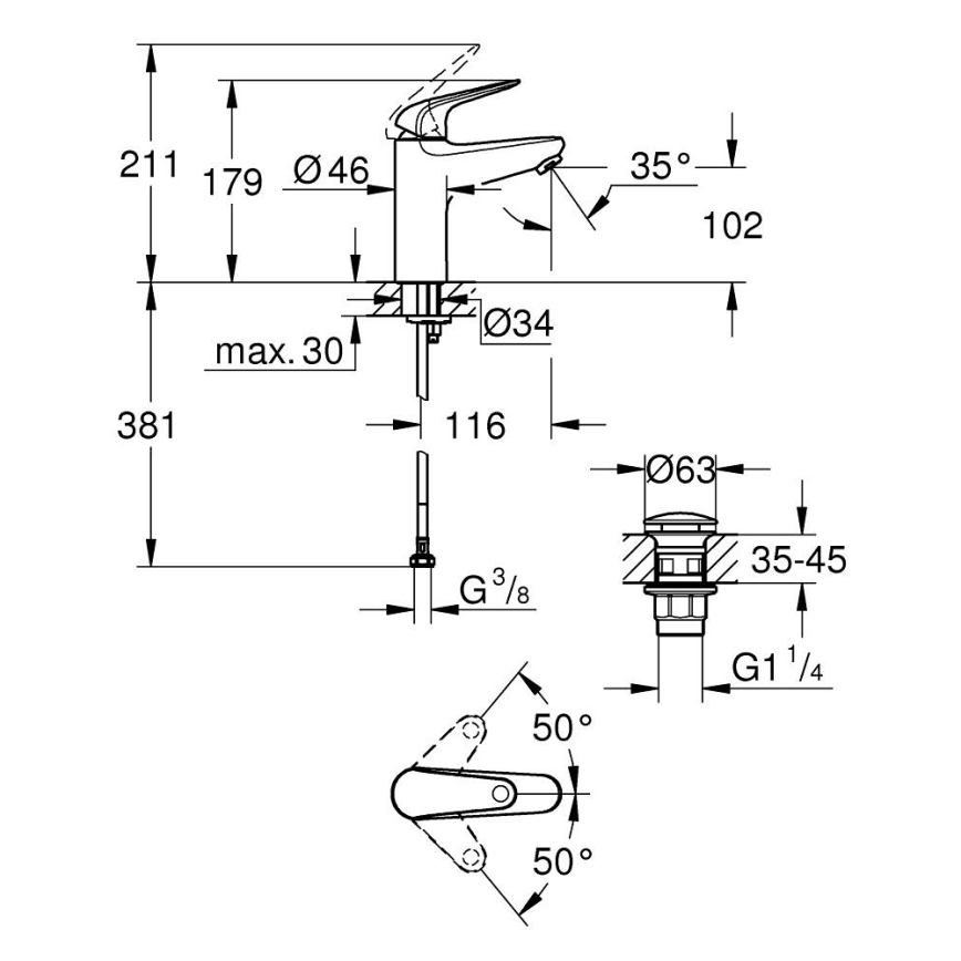 GROHE 24326001 - Grifo monomando para lavabo SWIFT DN 15, tamaño M, acabado cromado brillante