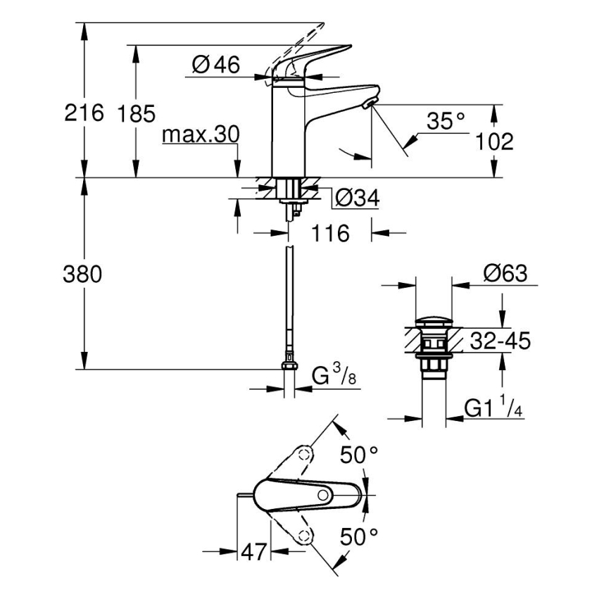 GROHE 24327001 - Grifo de lavabo SWIFT, tamaño M, acabado cromo brillante