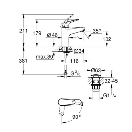 GROHE 24329001 - Grifo de lavabo SWIFT DN 15, acabado cromado brillante
