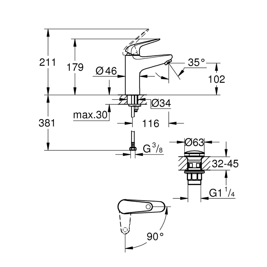 GROHE 24329001 - Grifo de lavabo SWIFT DN 15, acabado cromado brillante