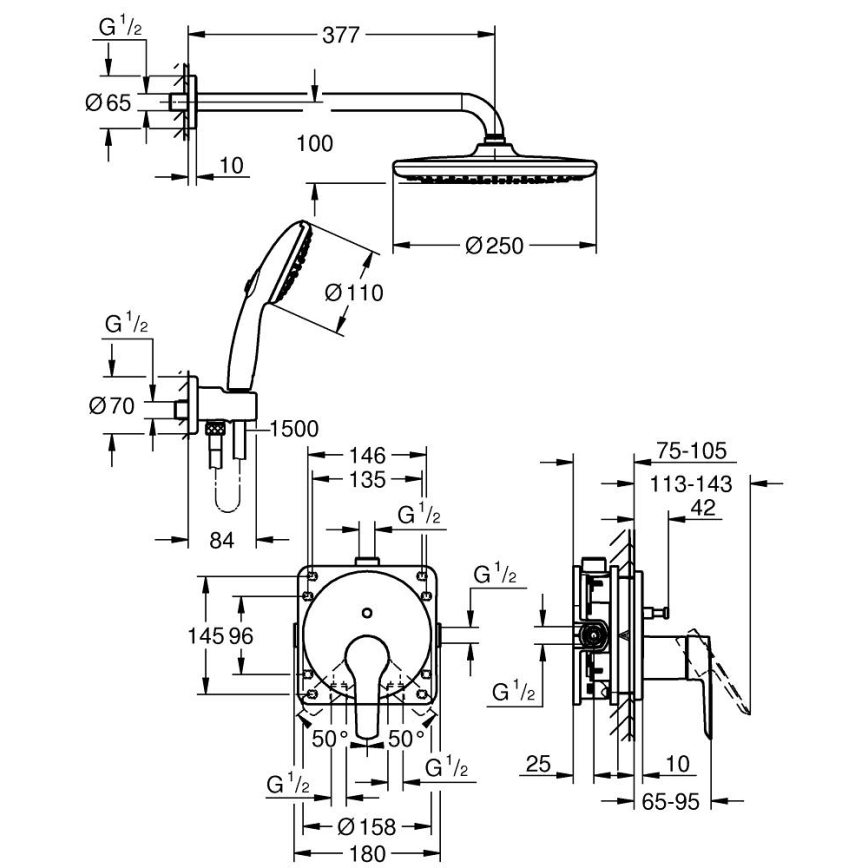 GROHE 25292000 - Sistema de ducha empotrado START VITALIO START 250 cromado