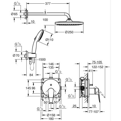 GROHE 25293000 - Set de ducha START EDGE 250 mm cromado brillante