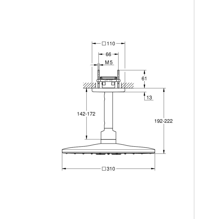 GROHE 26481000 - Conjunto de ducha de techo RAINSHOWER SMARTACTIVE 310 CUBE 310 mm cromado