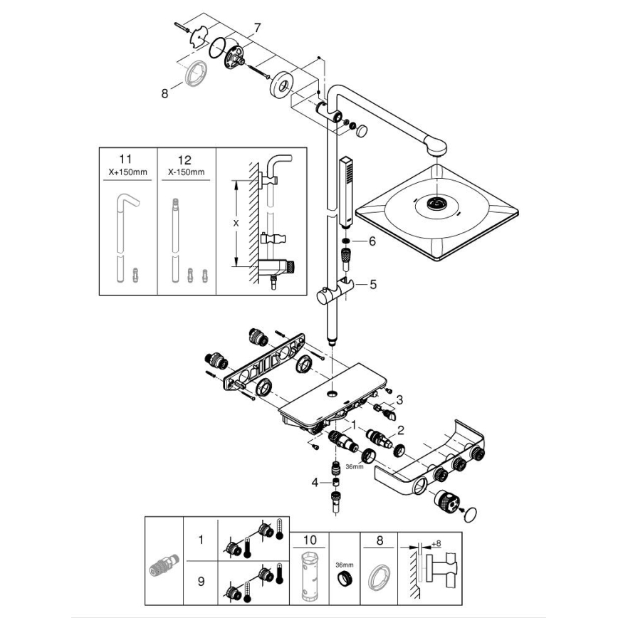 GROHE 26508000 - Sistema de ducha EUPHORIA SMARTCONTROL 310 CUBE en cromo brillante