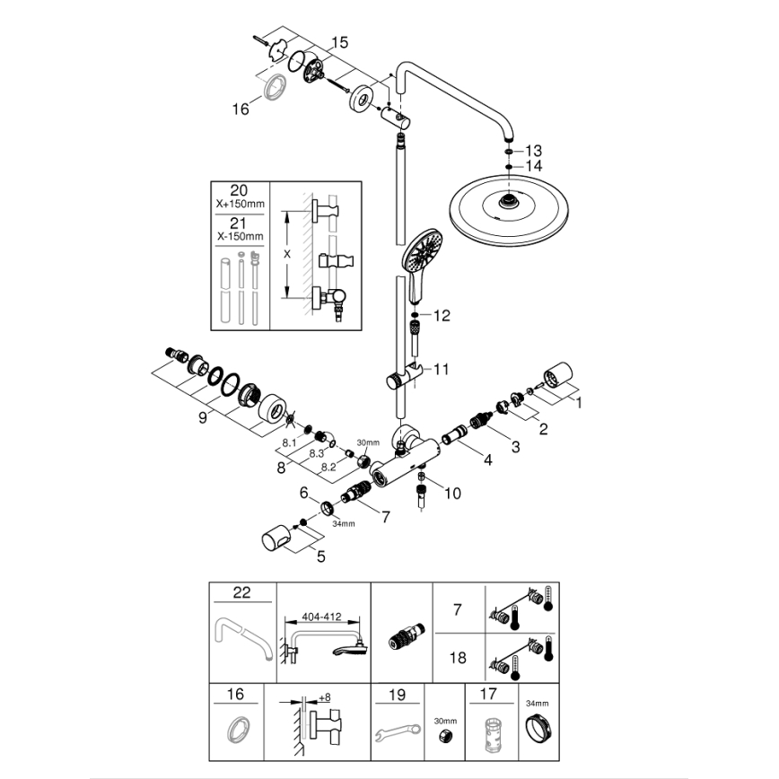 GROHE 26648000 - Sistema de ducha RAINSHOWER SMARTACTIVE 310 450 mm cromo brillante