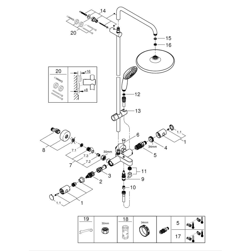 GROHE 26988001 - Sistema de ducha VITALIO START SYSTEM 390 mm, cromo brillante