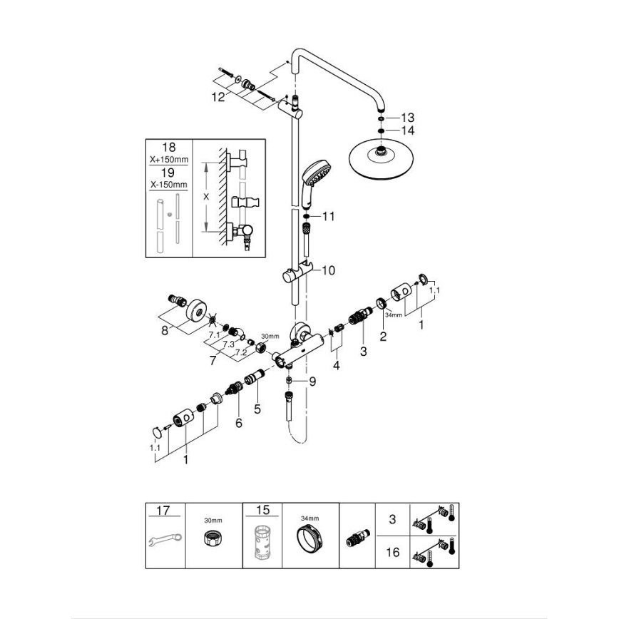 GROHE 27922001 - Juego de ducha con mezclador termostático TEMPESTA COSMOPOLITAN 210 cromo brillante