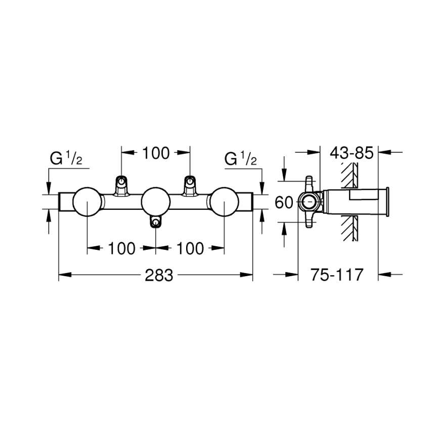 GROHE 29025002 - Cuerpo empotrado universal para grifo de lavabo de tres orificios, latón
