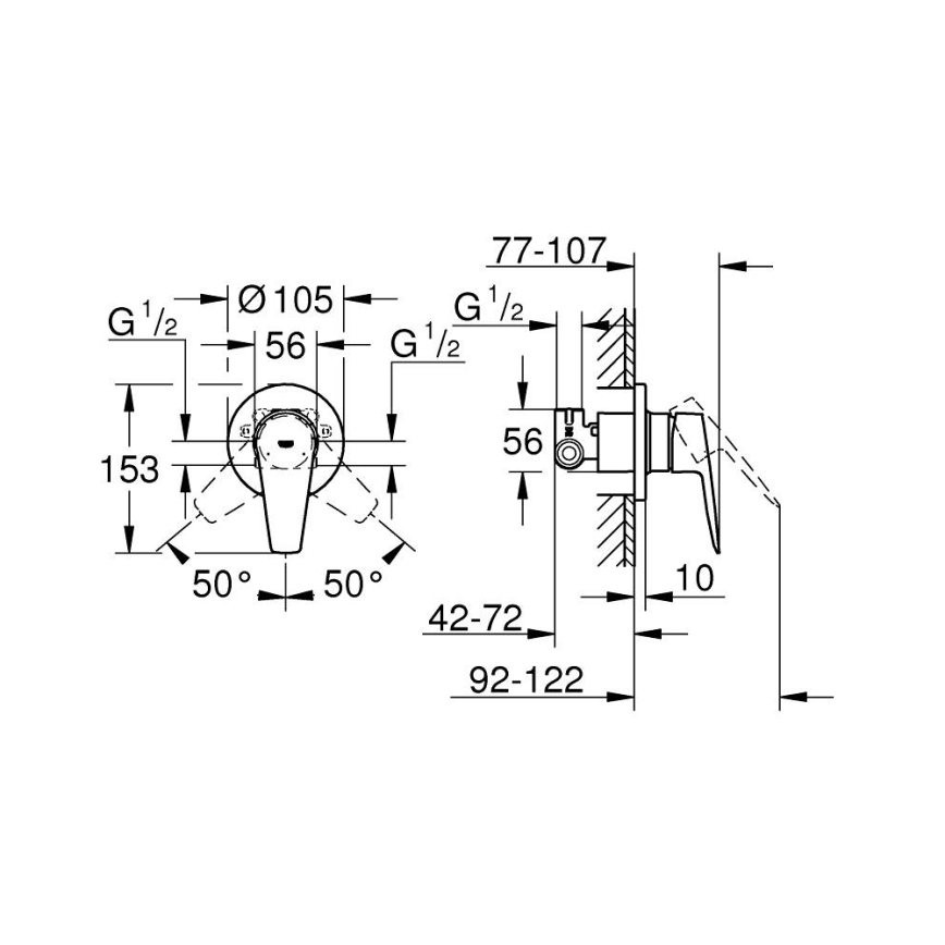 GROHE 29040001 - Grifo de ducha BAUEDGE, acabado cromo brillante