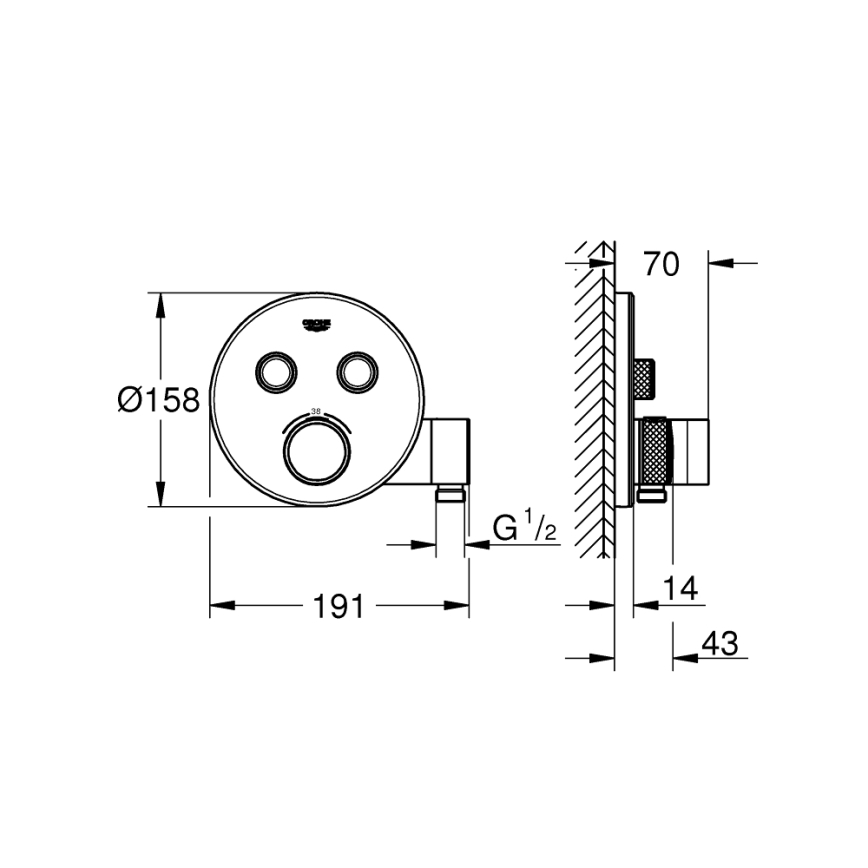 GROHE 29120000 - Grifo termostático empotrado para ducha GROHTHERM SMARTCONTROL + soporte cromado