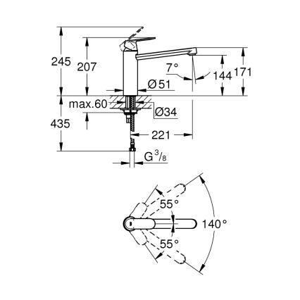 GROHE 30193000 - Grifo de fregadero EUROSMART COSMOPOLITAN acabado cromado brillante