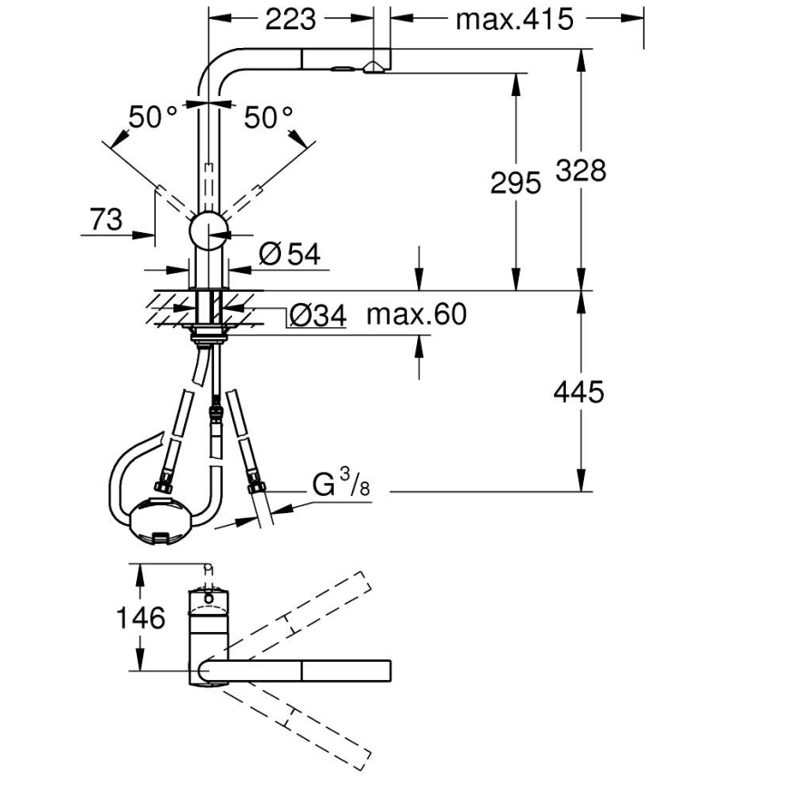 GROHE 30274000 - Grifo para fregadero, caño en L, acabado cromado brillante